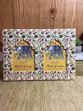 India Elephant Floral 5x7 Double Photo Frame by - Cream & Yellow